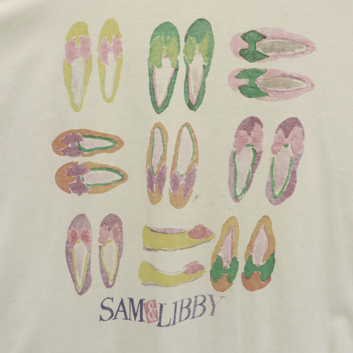 SAM&LIBBY 90s USA製 オールド パンプス プリント 半袖 Tシャツ XL ホワイト シングルステッチ メンズ