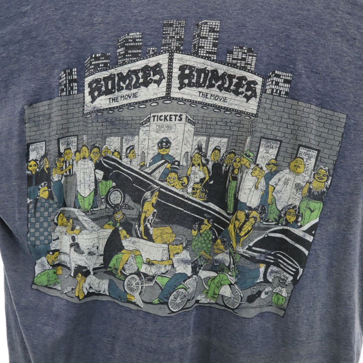 80s 90s オールド バックプリント HOMIES 半袖 Tシャツ ネイビー シングルステッチ メンズ