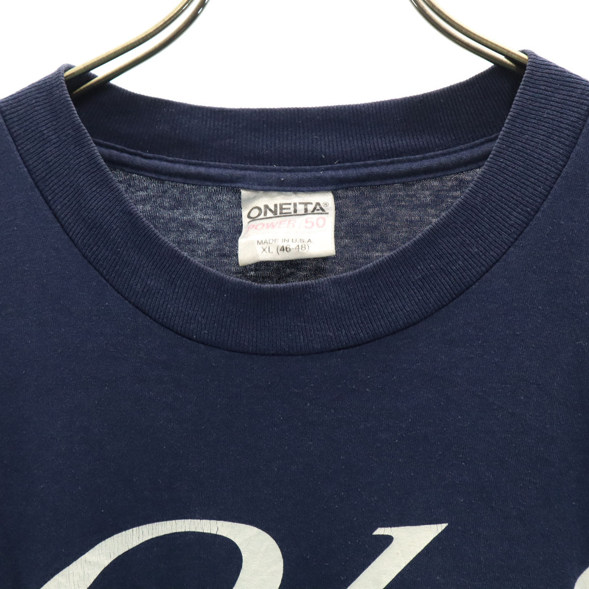 ONEITA オニータ 90s USA製 オールド メッセージプリント 半袖 Tシャツ XL ネイビー シングルステッチ メンズ