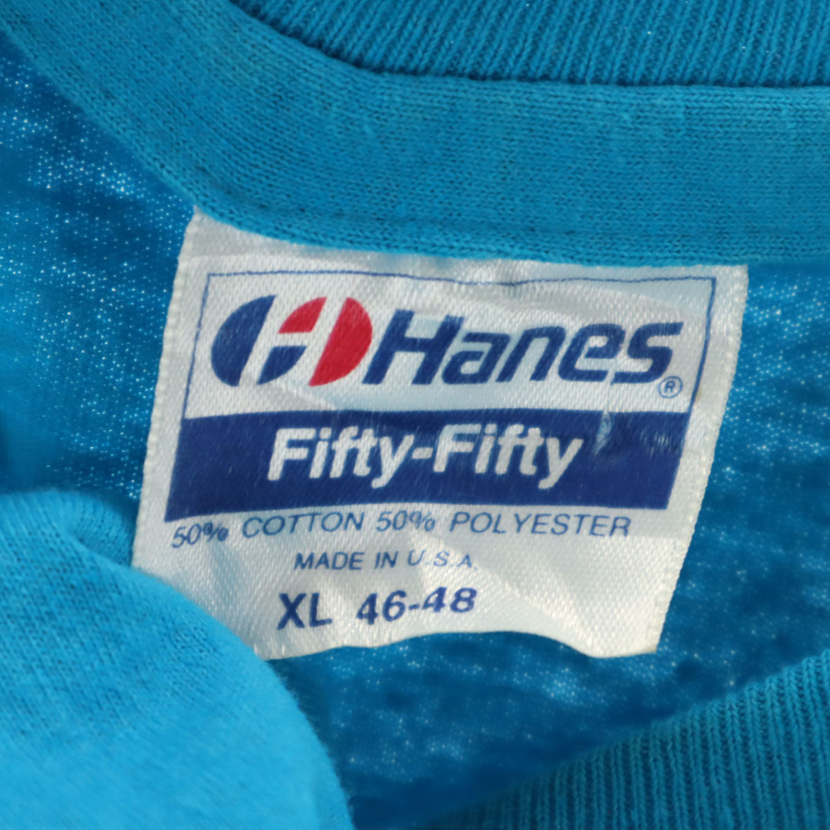 Hanes ヘインズ 80s 90s USA製 オールド 半袖 Fifty-Fifty Tシャツ XL ブルー系 シングルステッチ メンズ