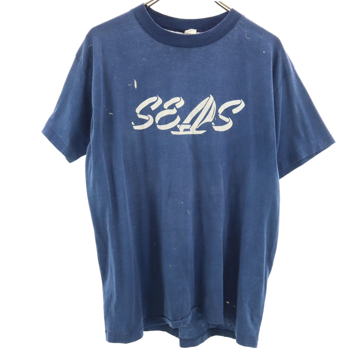 70s 80s ヴィンテージ 半袖 SEAS Tシャツ XL ネイビー系 シングルステッチ メンズ