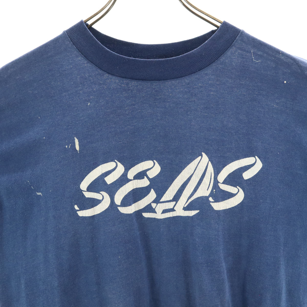 70s 80s ヴィンテージ 半袖 SEAS Tシャツ XL ネイビー系 シングルステッチ メンズ