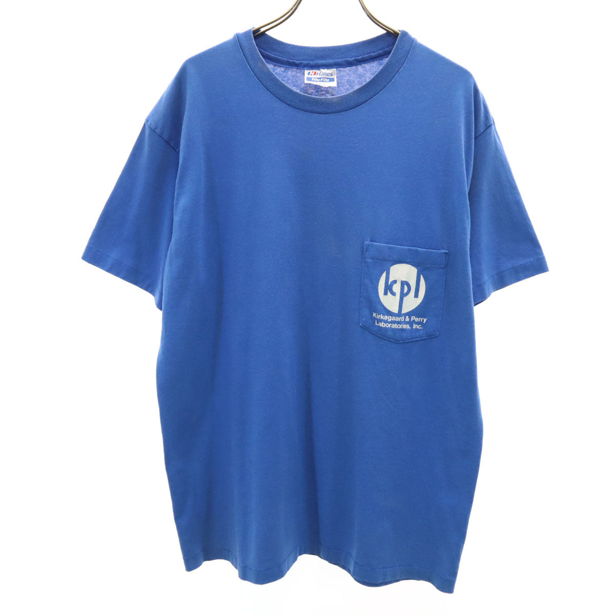 Hanes ヘインズ 80s 90s USA製 オールド 半袖 Tシャツ L 青 Fifty-Fifty シングルステッチ ポケT メンズ