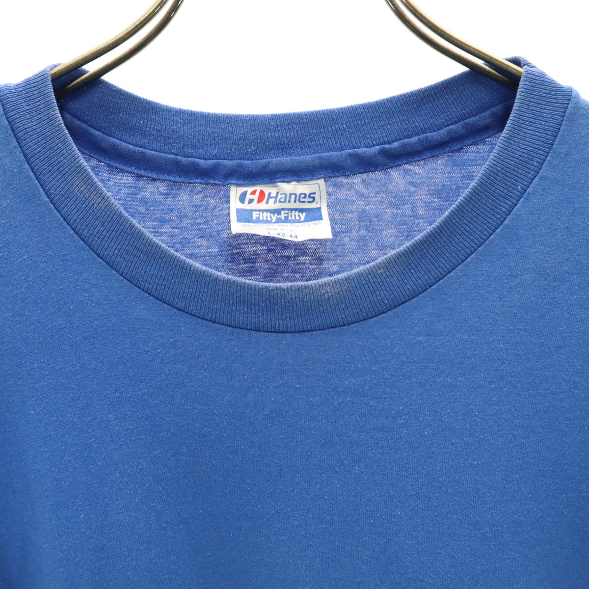 Hanes ヘインズ 80s 90s USA製 オールド 半袖 Tシャツ L 青 Fifty-Fifty シングルステッチ ポケT メンズ
