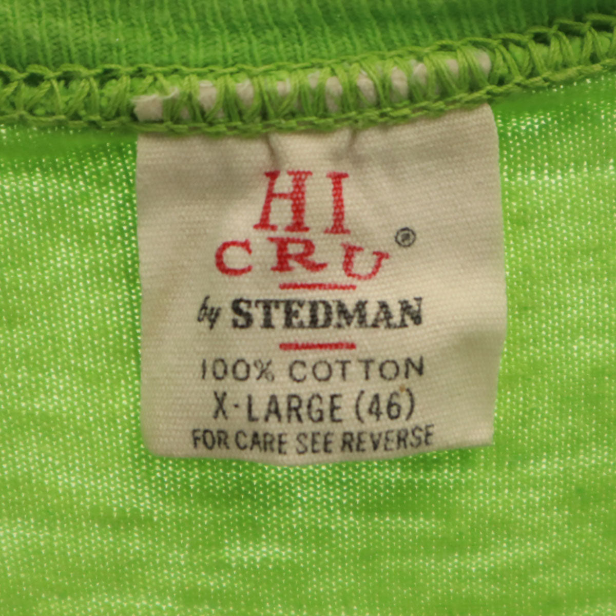 HI CRU by STEDMAN 70s USA製 ヴィンテージ バックプリント 半袖 Tシャツ XL 黄緑 シングルステッチ メンズ