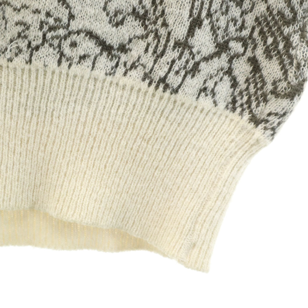 YVES SAINT LAURENT tricots イヴサンローラントリコット 80s 90s オールド ウールブレンド モヘア混 総柄 長袖 セーター M ホワイト pour homme メンズ