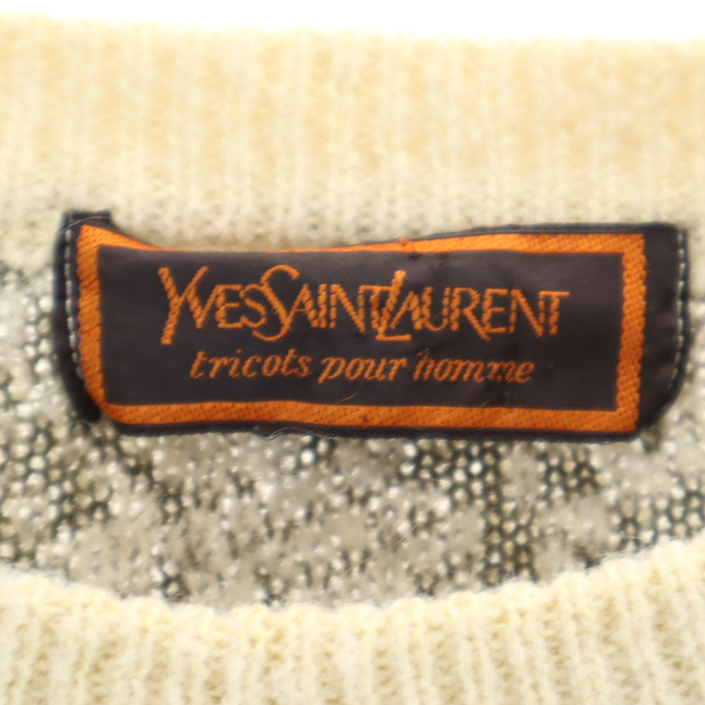 YVES SAINT LAURENT tricots イヴサンローラントリコット 80s 90s オールド ウールブレンド モヘア混 総柄 長袖 セーター M ホワイト pour homme メンズ