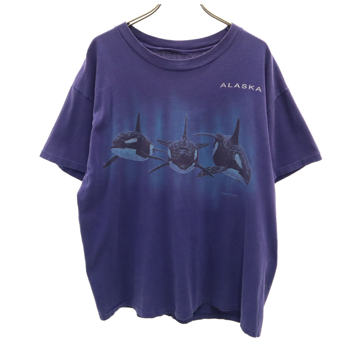 90s オールド シャチ プリント 半袖 Tシャツ パープル シングルステッチ メンズ