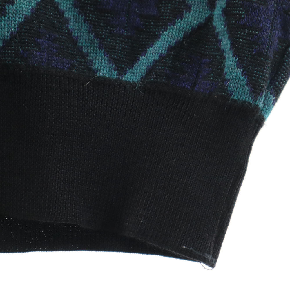 YVES SAINT LAURENT tricots イヴサンローラントリコット 90s オールド ウールブレンド モヘア混 アーガイル柄 長袖 Vネック セーター L ネイビー メンズ