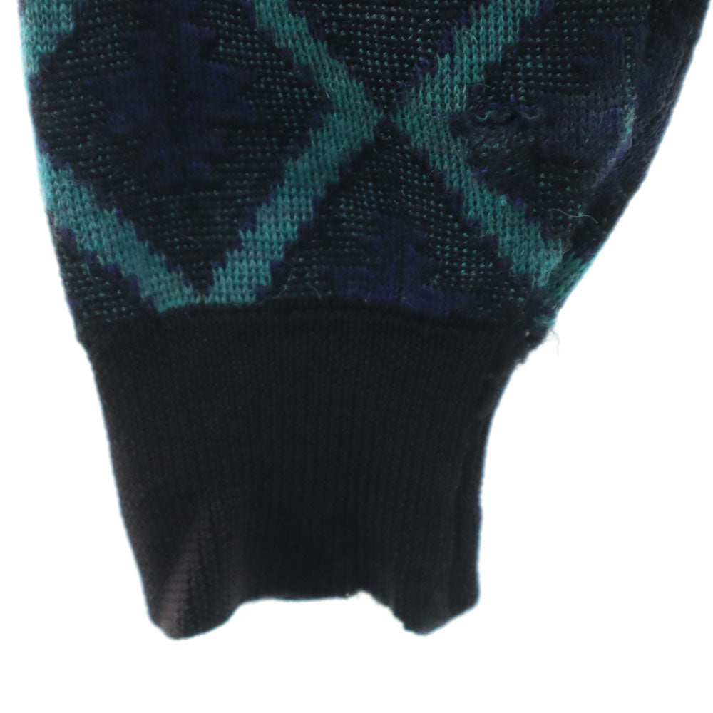 YVES SAINT LAURENT tricots イヴサンローラントリコット 90s オールド ウールブレンド モヘア混 アーガイル柄 長袖 Vネック セーター L ネイビー メンズ