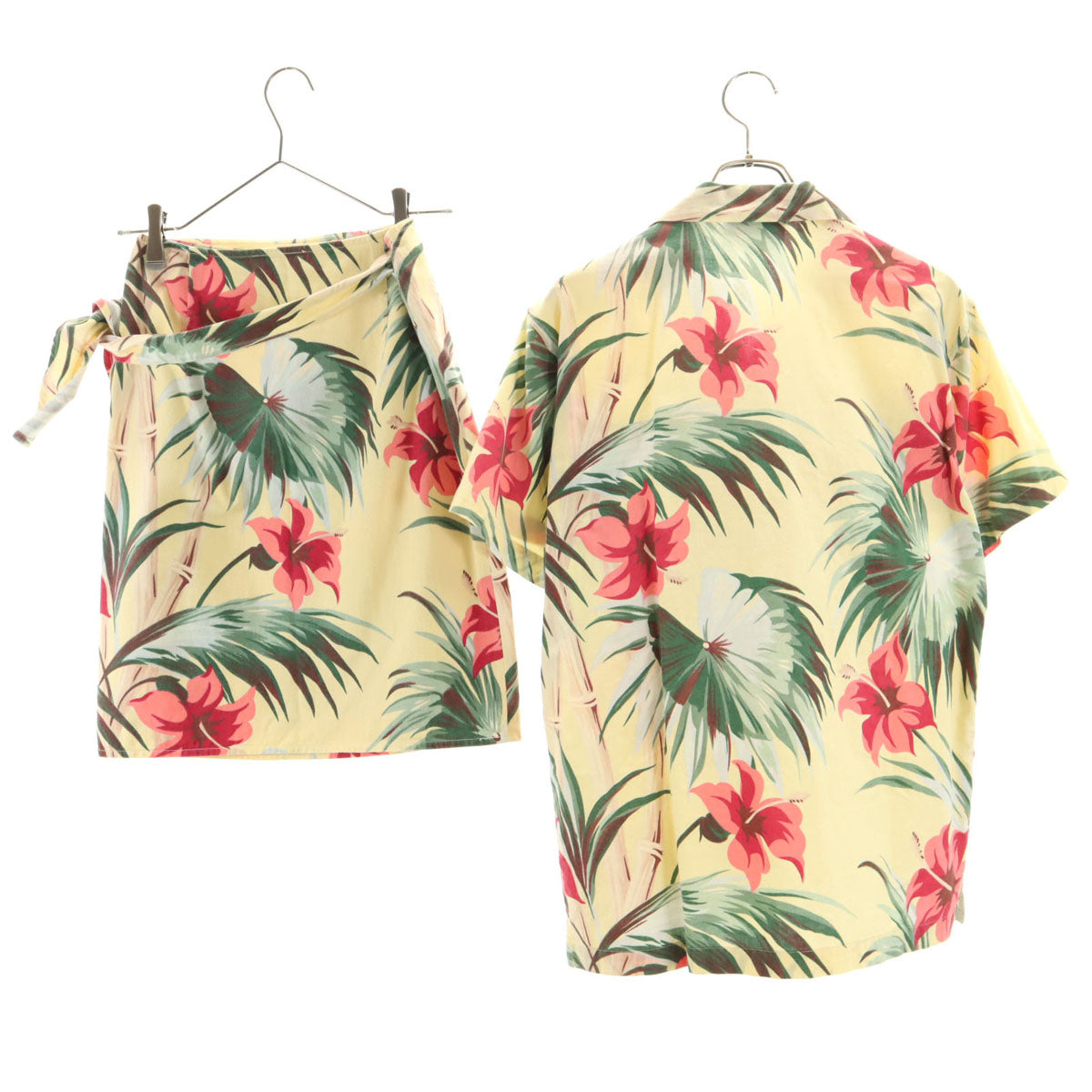 RALPH LAUREN COUNTRY ラルフローレンカントリー 90s オールド ポロカン 半袖 アロハシャツ 上下 セットアップ 7/9 ベージュ系 インパクト21 レディース