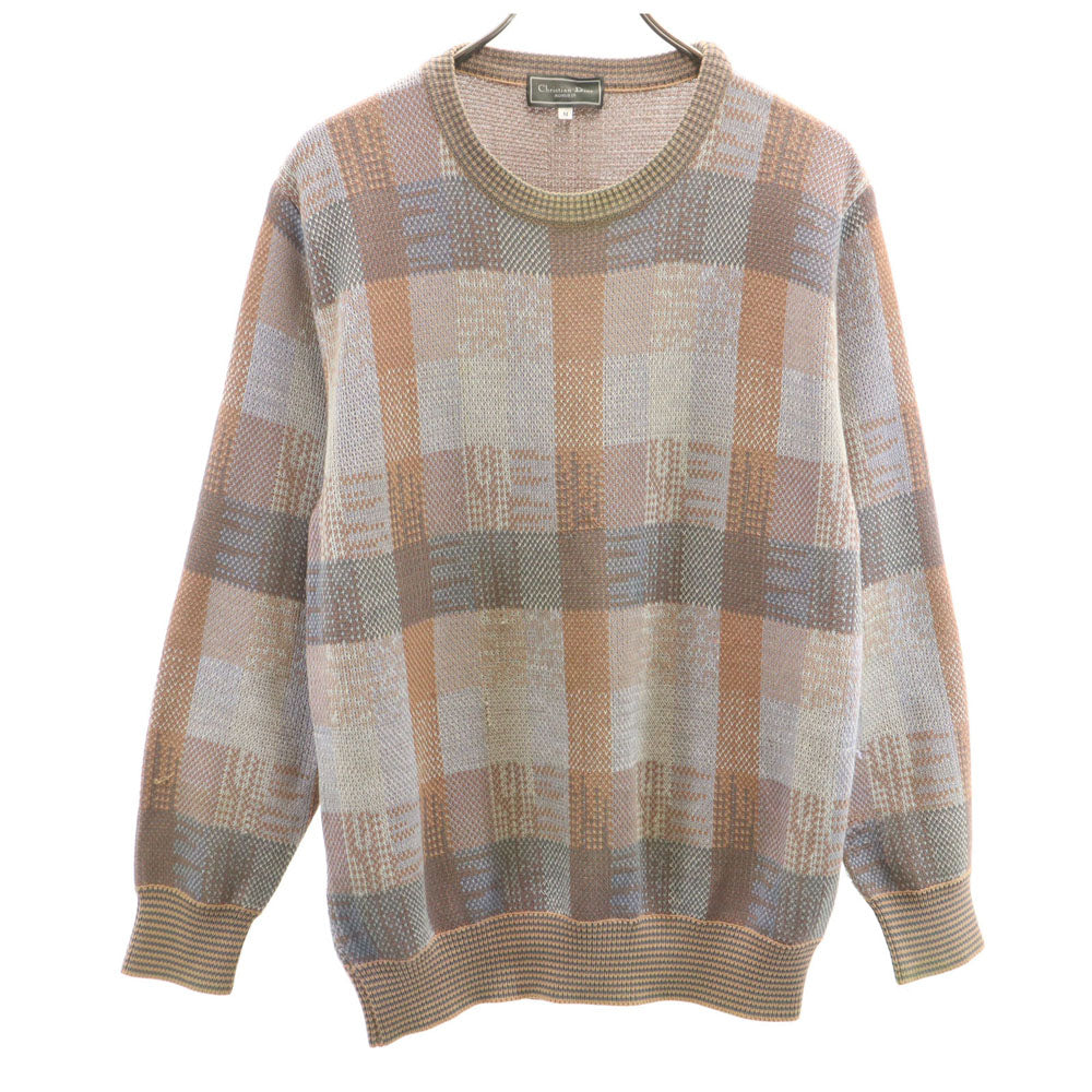 Christian Dior MONSIEUR クリスチャンディオール ムッシュ 90s オールド リネンブレンド 総柄 長袖 セーター M オレンジ メンズ