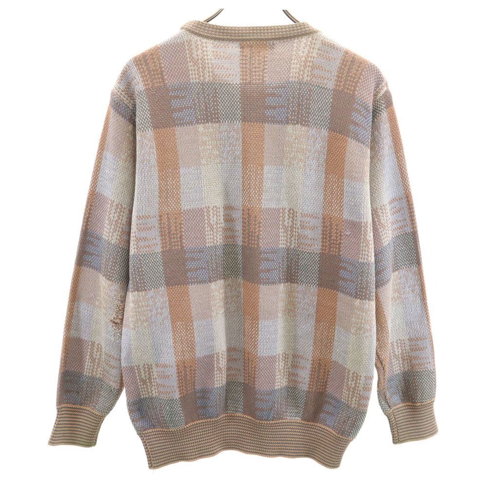 Christian Dior MONSIEUR クリスチャンディオール ムッシュ 90s オールド リネンブレンド 総柄 長袖 セーター M オレンジ メンズ