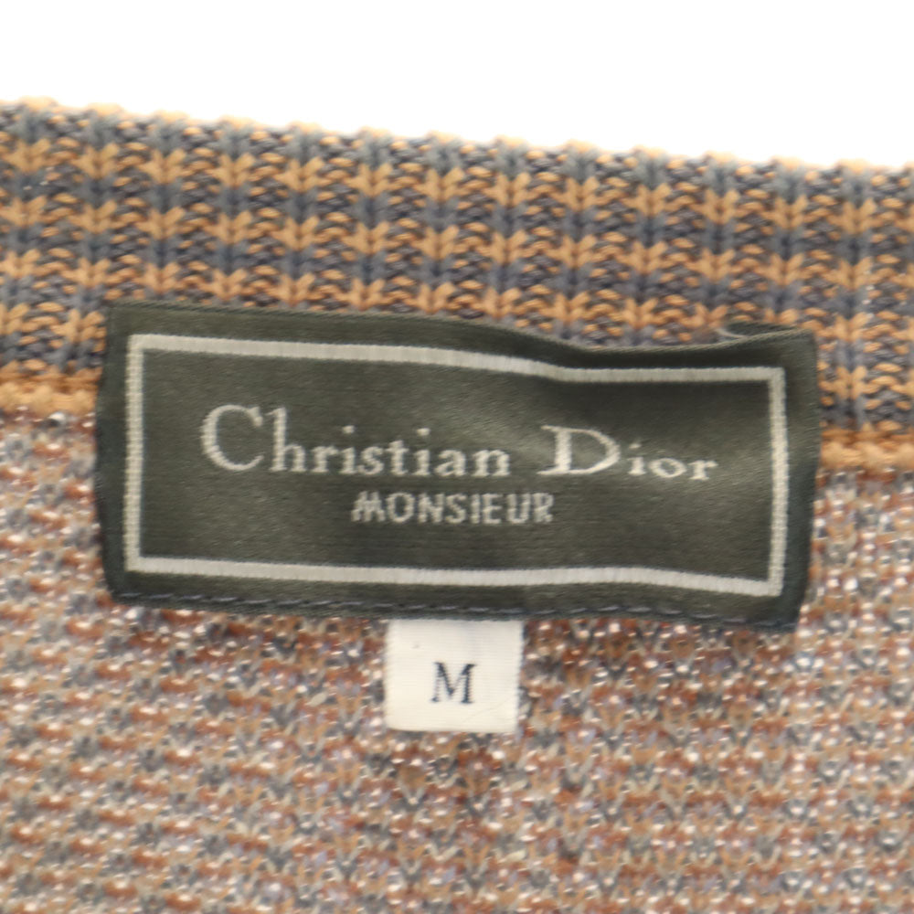 Christian Dior MONSIEUR クリスチャンディオール ムッシュ 90s オールド リネンブレンド 総柄 長袖 セーター M オレンジ メンズ