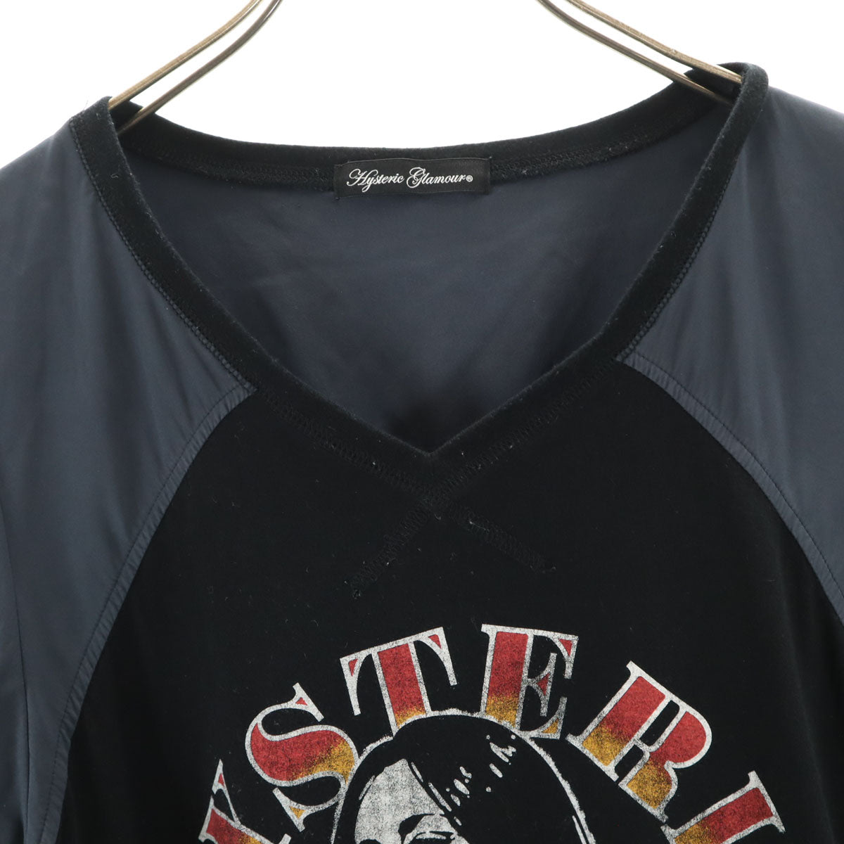 HYSTERIC GLAMOUR ヒステリックグラマー 半袖 日本製 Vネック Tシャツ F ブラック系 レディース