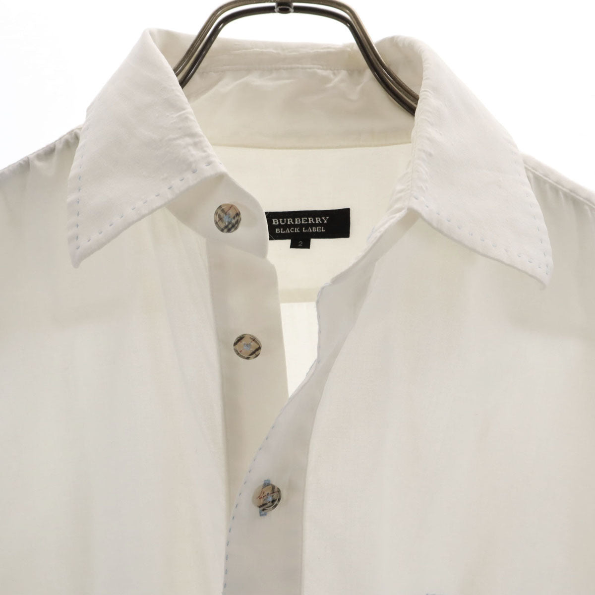 BURBERRY BLACK LABEL バーバリーブラックレーベル 半袖 ハーフボタン シャツ 2 ホワイト系 三陽商会 メンズ