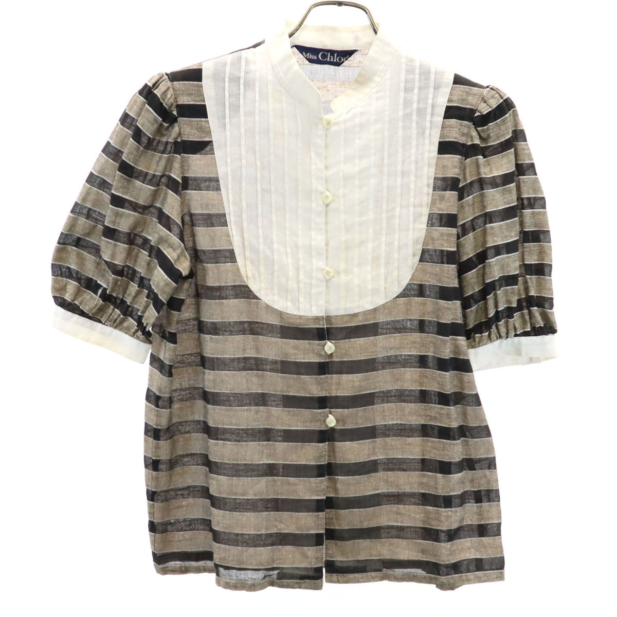miss chloe ミスクロエ 日本製 ボーダー柄 半袖 ブラウス 40 ブラック系 レディース