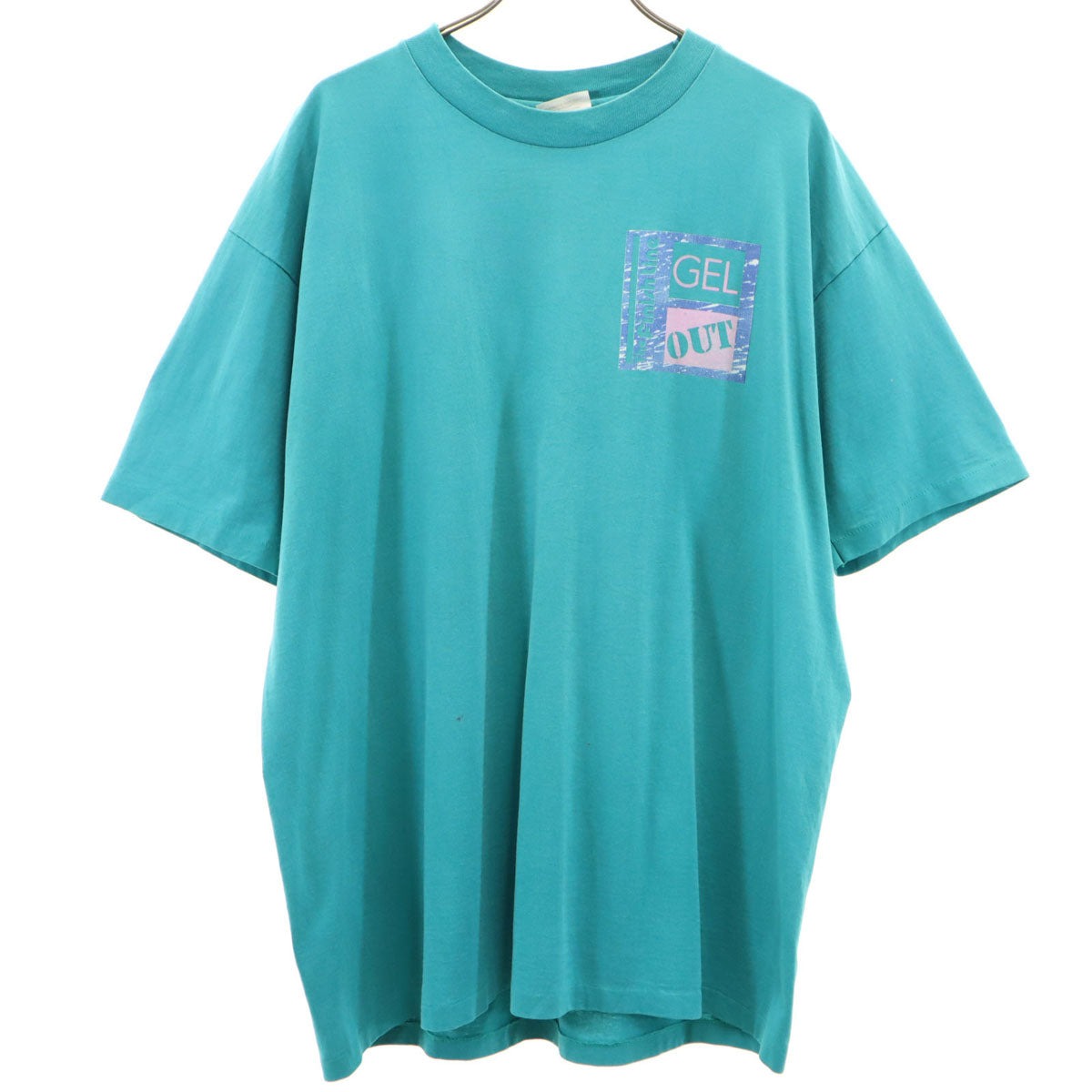 Hanes ヘインズ 80s 90s USA製 オールド バックプリント 半袖 Tシャツ XL ターコイズ シングルステッチ メンズ