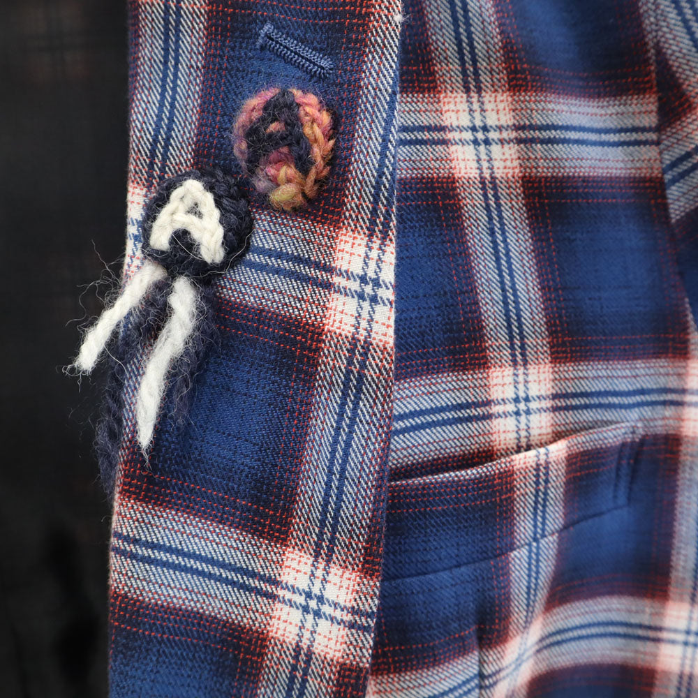 EFFECTEN エフェクテン 日本製 チェック柄 テーラードジャケット L ネイビー 他 アンコン メンズ