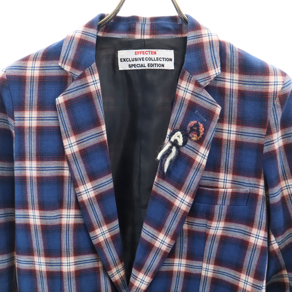 EFFECTEN エフェクテン 日本製 チェック柄 テーラードジャケット L ネイビー 他 アンコン メンズ