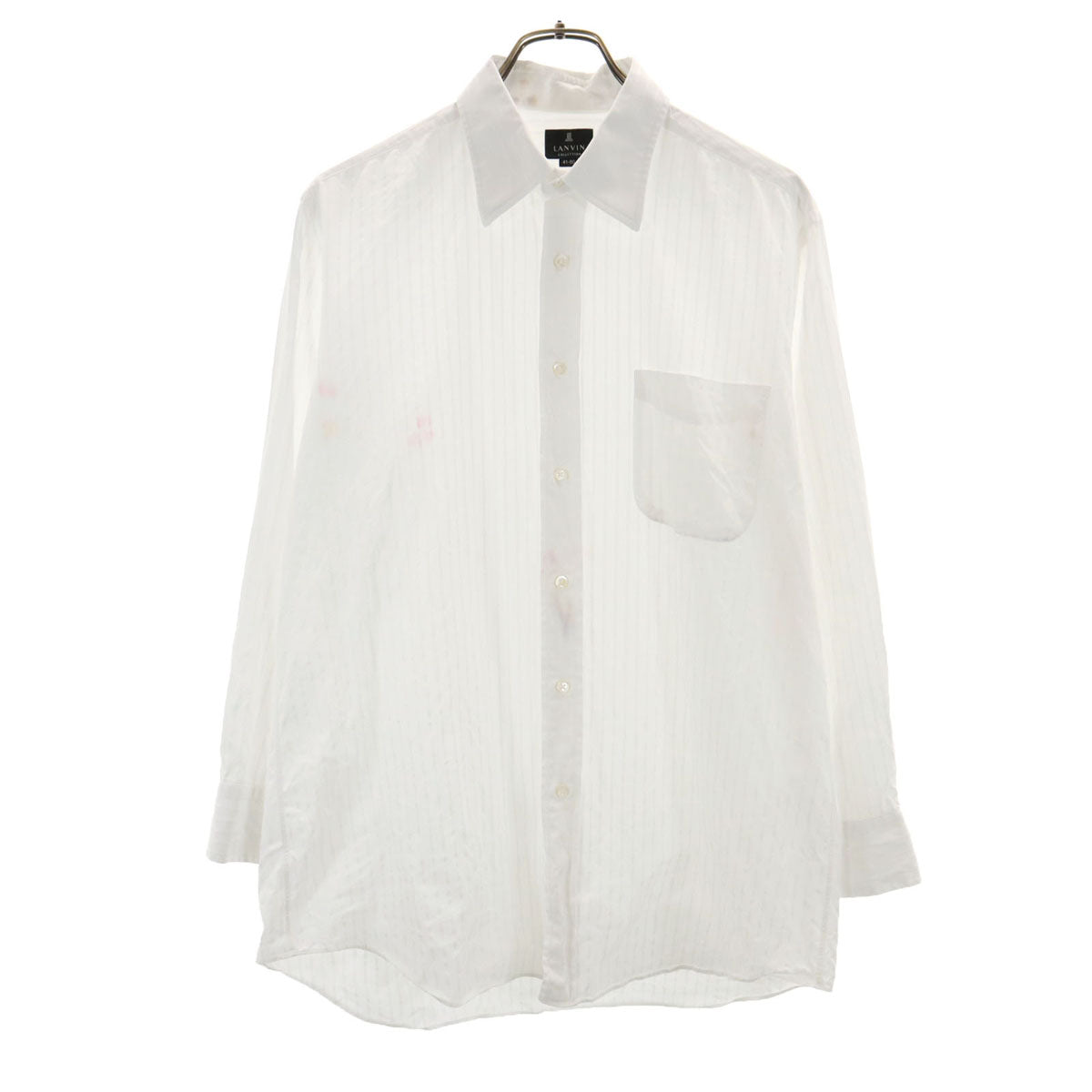 LANVIN ランバン 日本製 ストライプ柄 長袖 シャツ 41-80 白 メンズ
