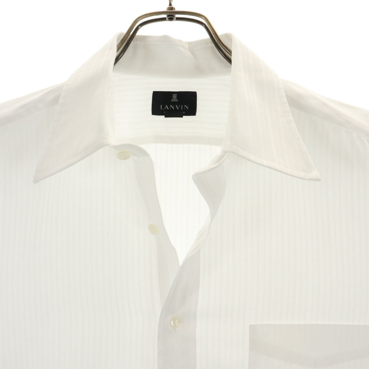 LANVIN ランバン 日本製 ストライプ柄 長袖 シャツ 410-80 白 メンズ