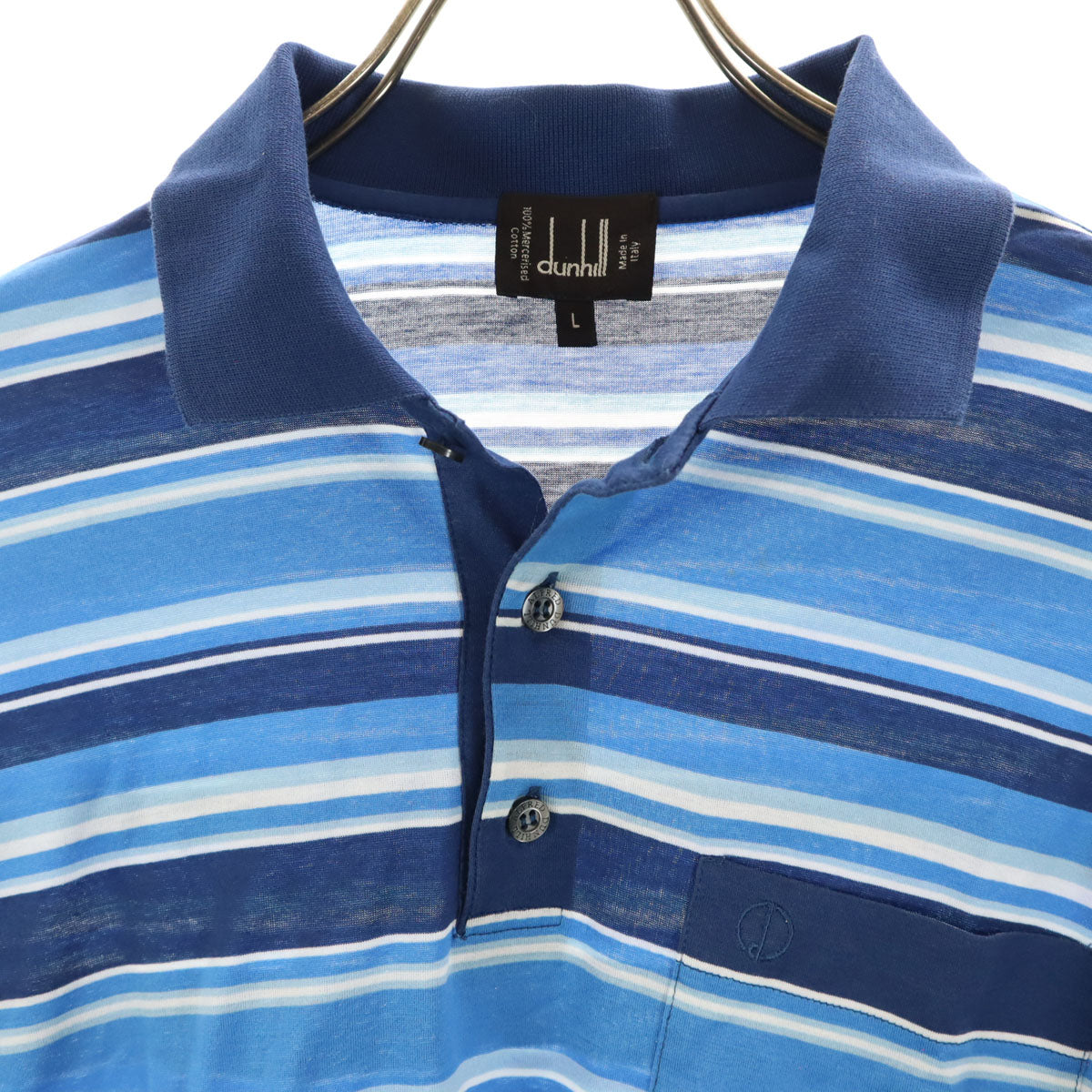 Dunhill ダンヒル イタリア製 ストライプ柄 長袖 ポロシャツ L ネイビー系 メンズ