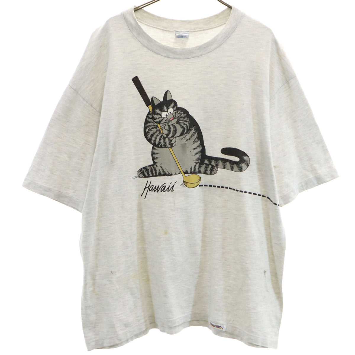 Crazy Shirt クレイジーシャツ 90s USA製 オールド ネコ プリント 半袖 Tシャツ L ライトグレー メンズ