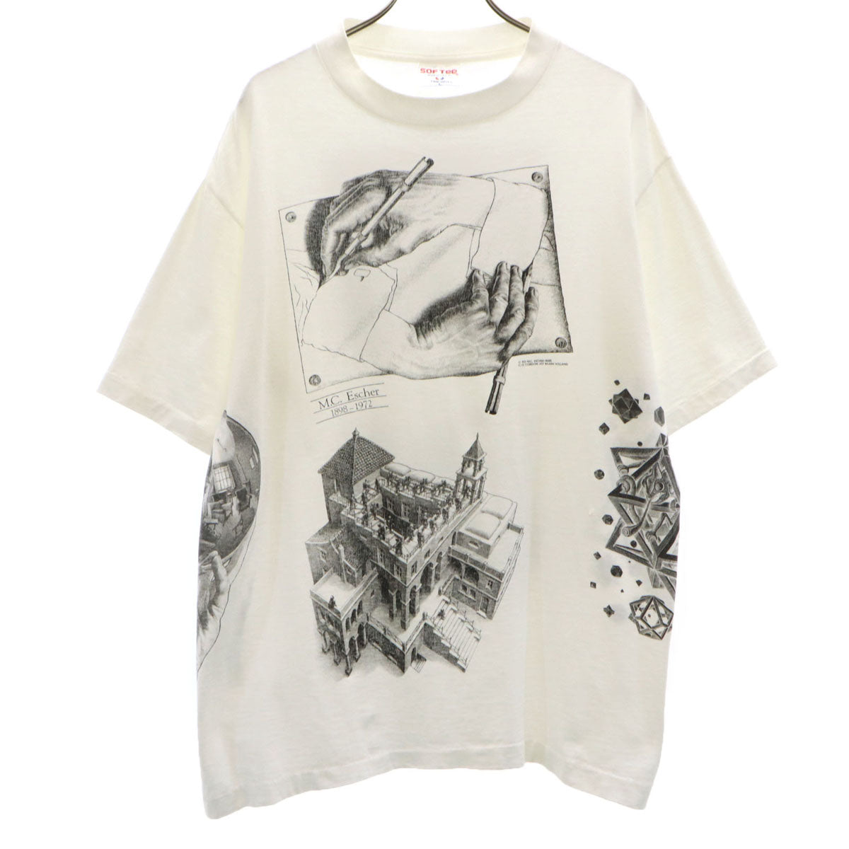 SOF Tee 90s USA製 オールド MC エッシャー アート 半袖 Tシャツ L ホワイト シングルステッチ マルチ メンズ