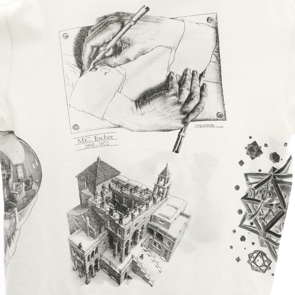 SOF Tee 90s USA製 オールド MC エッシャー アート 半袖 Tシャツ L ホワイト シングルステッチ マルチ メンズ