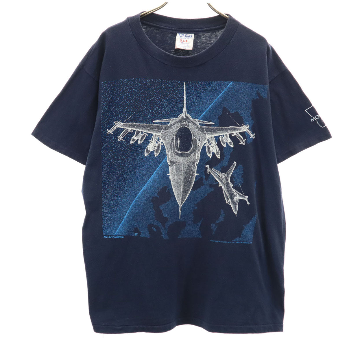 Champion チャンピオン 80s TUFF-ONES USA製 オールド 1986 BLACKBIRD F-16 半袖 Tシャツ XL ネイビー シングルステッチ メンズ