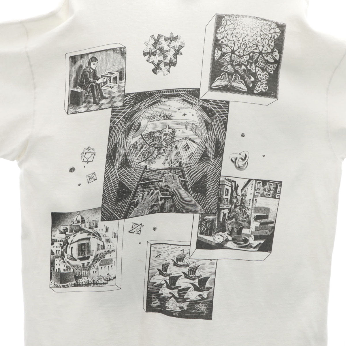ANDAZIA アンドジア 90s USA製 オールド マルチ M.C.エッシャー だまし絵 半袖 Tシャツ XL ホワイト シングルステッチ メンズ