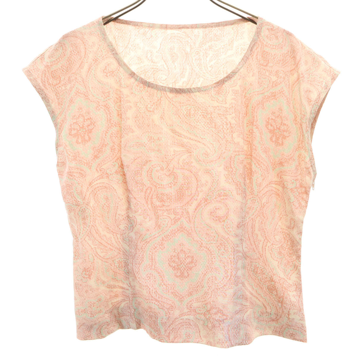 Christian Dior クリスチャンディオール 90s シルク オールド 総柄 フレンチスリーブ シャツ 9 ピンク系 サイドフェスナー レディース