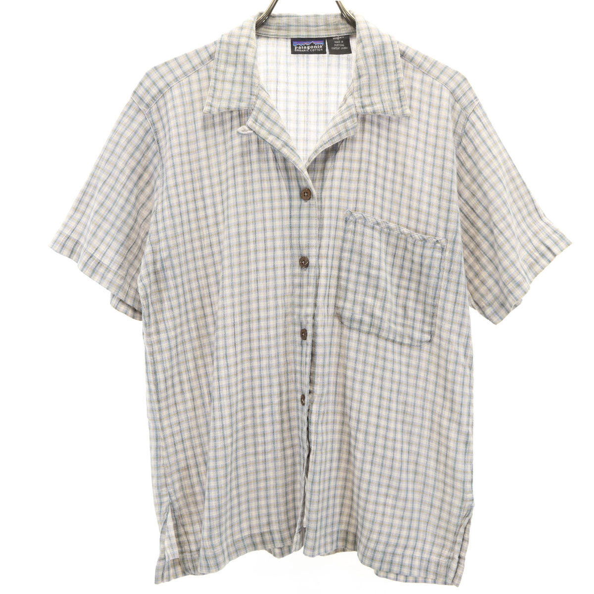 patagonia パタゴニア チェック 半袖 オープンカラー シャツ S ブルー系 RN51884 アウトドア レディース