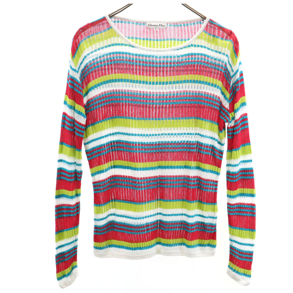Christian Dior クリスチャンディオール オールド マルチカラー 長袖 ボーダー ニット L レディース