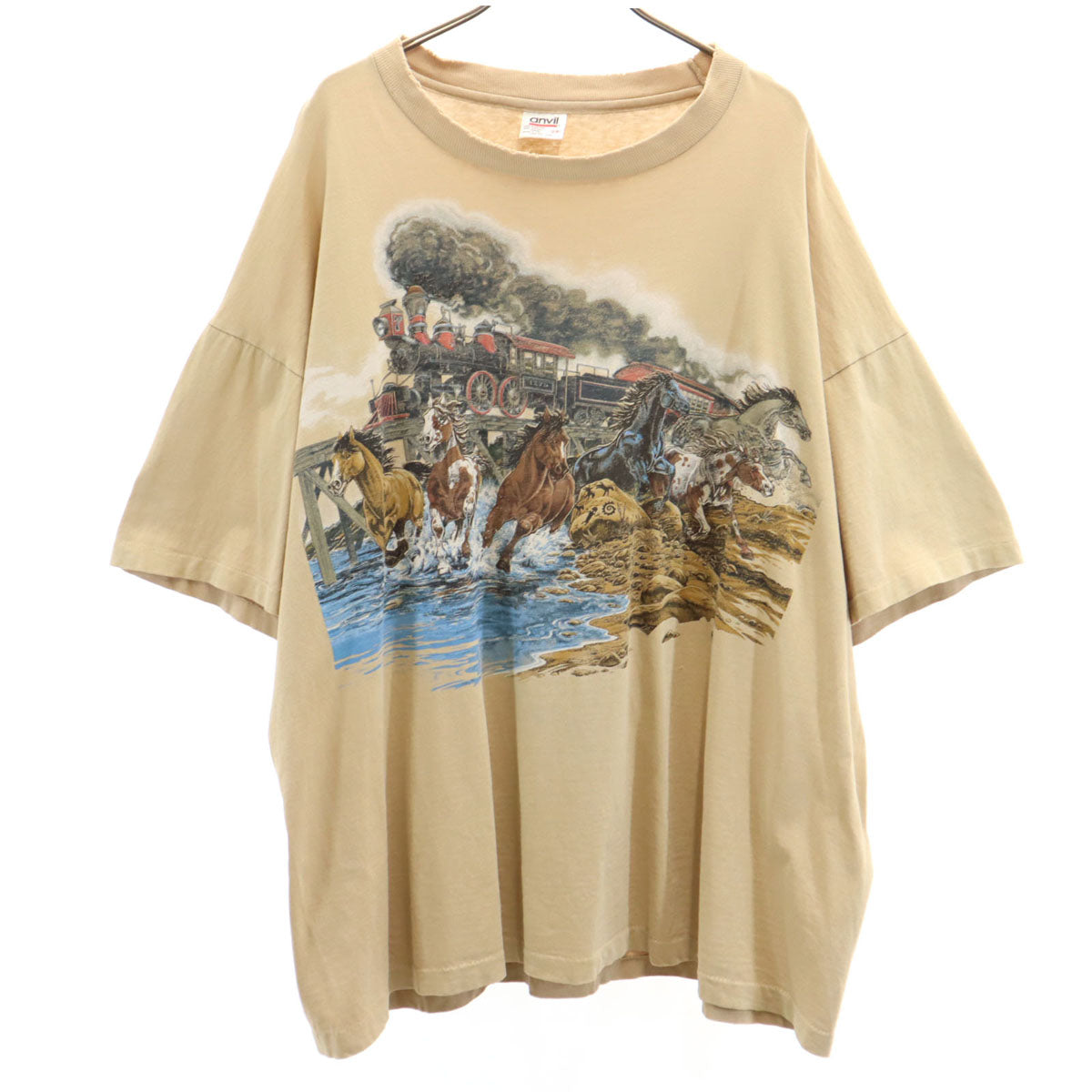 anvil アンヴィル 90s USA製 オールド 半袖 Tシャツ 2X ベージュ系 シングルステッチ メンズ