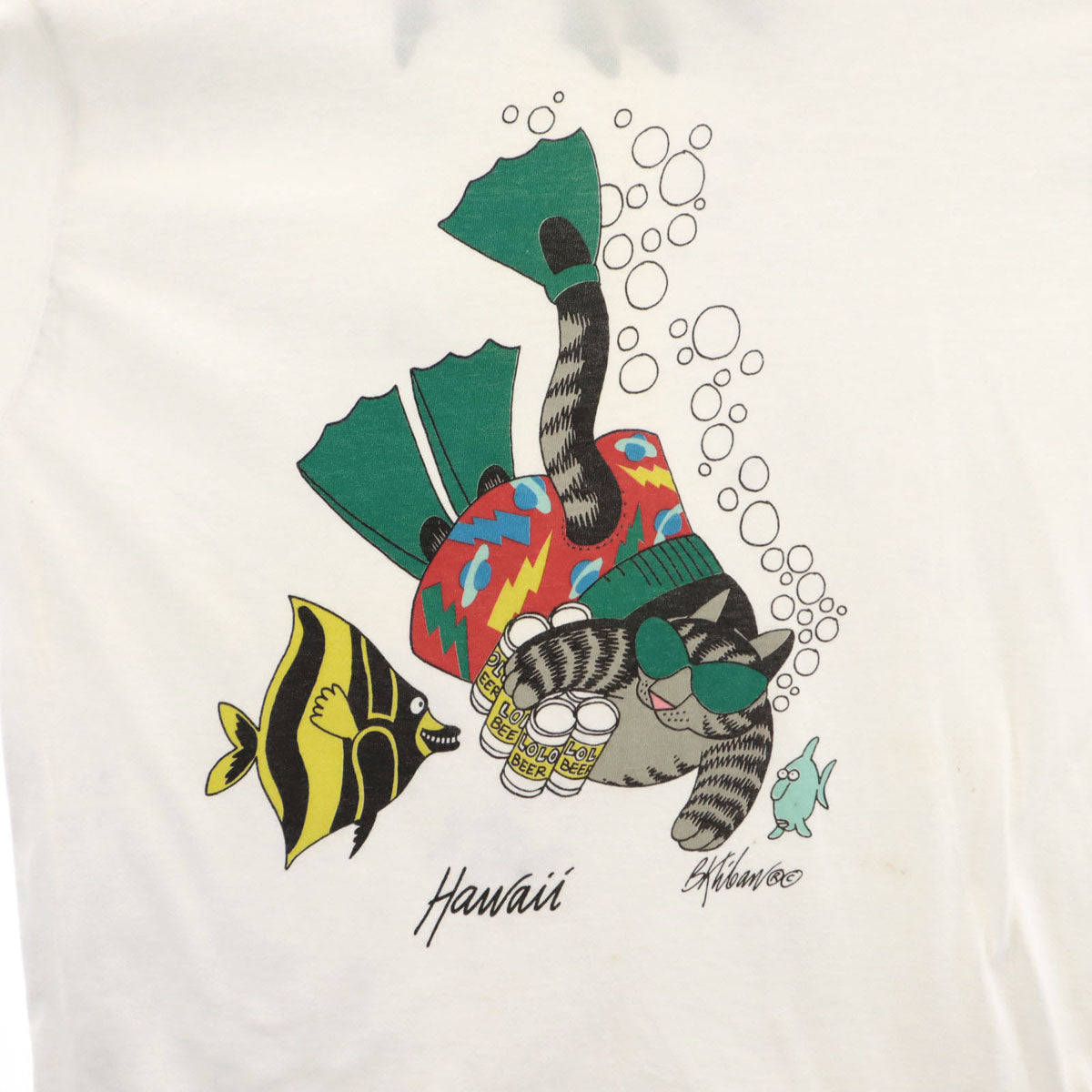 Crazy Shirt クレイジーシャツ 90s USA製 オールド クリバンキャット プリント 半袖 Tシャツ M オフホワイト メンズ