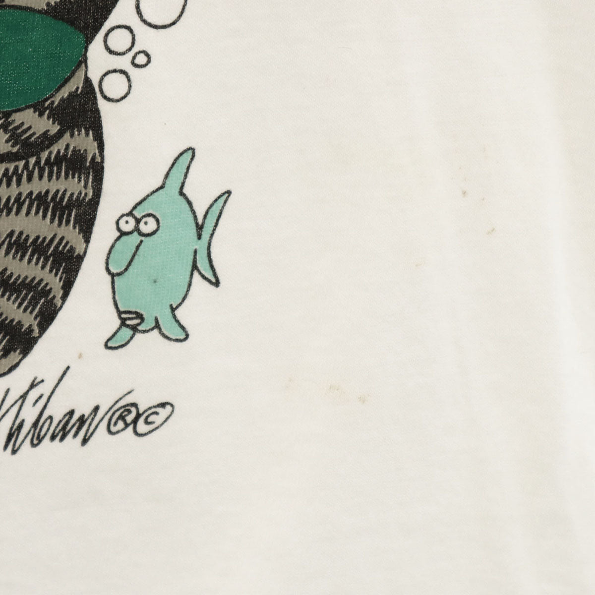 Crazy Shirt クレイジーシャツ 90s USA製 オールド クリバンキャット プリント 半袖 Tシャツ M オフホワイト メンズ