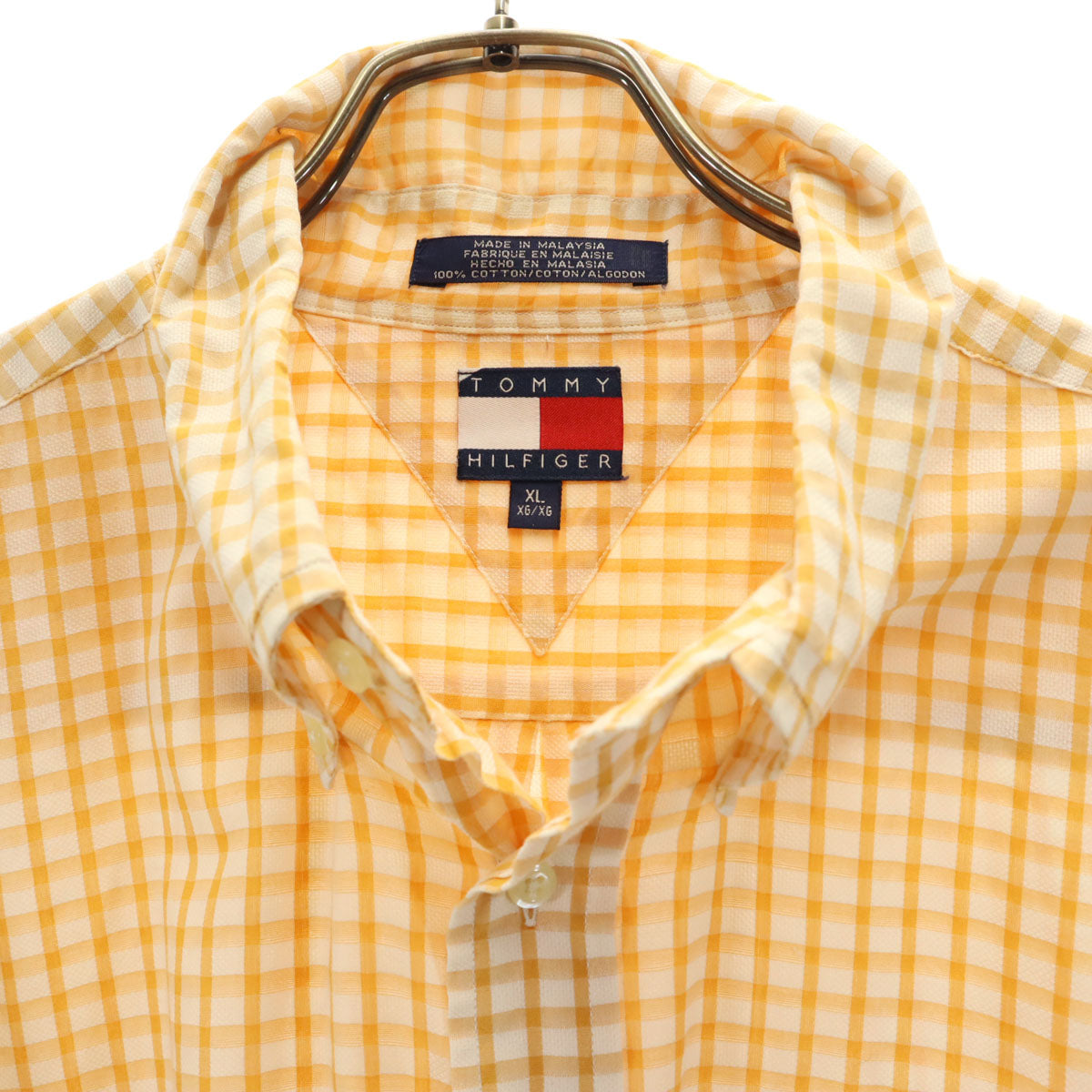TOMMY HILFIGER トミーヒルフィガー 90s オールド フラッグタグ チェック 長袖 ボタンダウンシャツ XL オレンジ系 メンズ