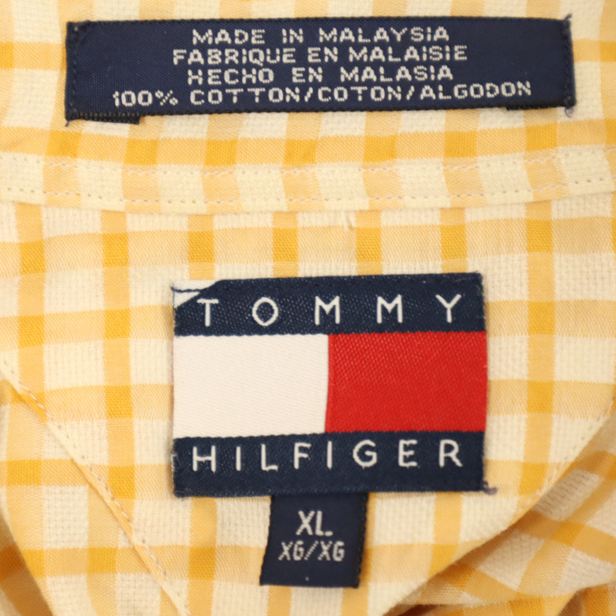 TOMMY HILFIGER トミーヒルフィガー 90s オールド フラッグタグ チェック 長袖 ボタンダウンシャツ XL オレンジ系 メンズ