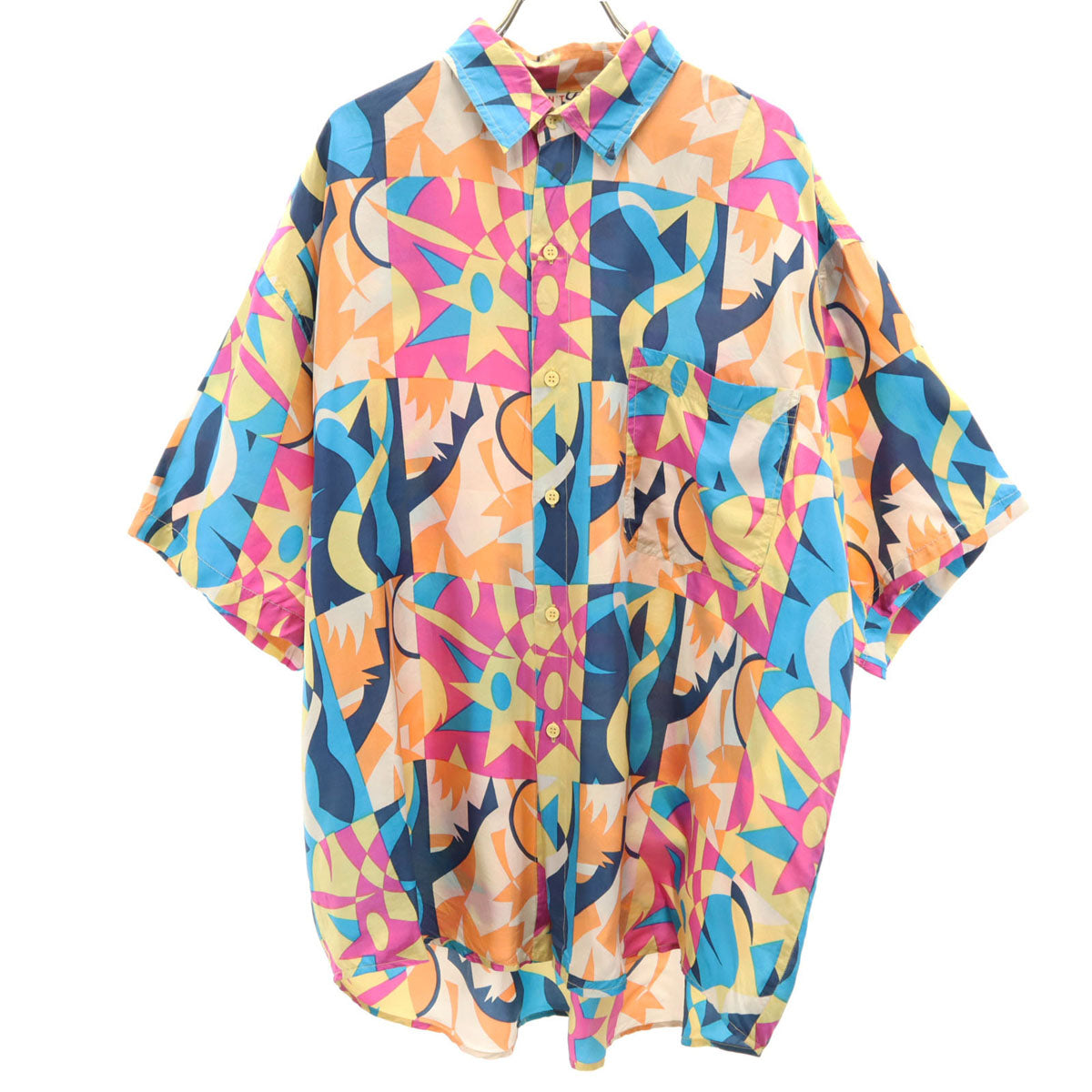 DON'T STOP 90s シルク オールド 総柄 半袖 シャツ L マルチ メンズ