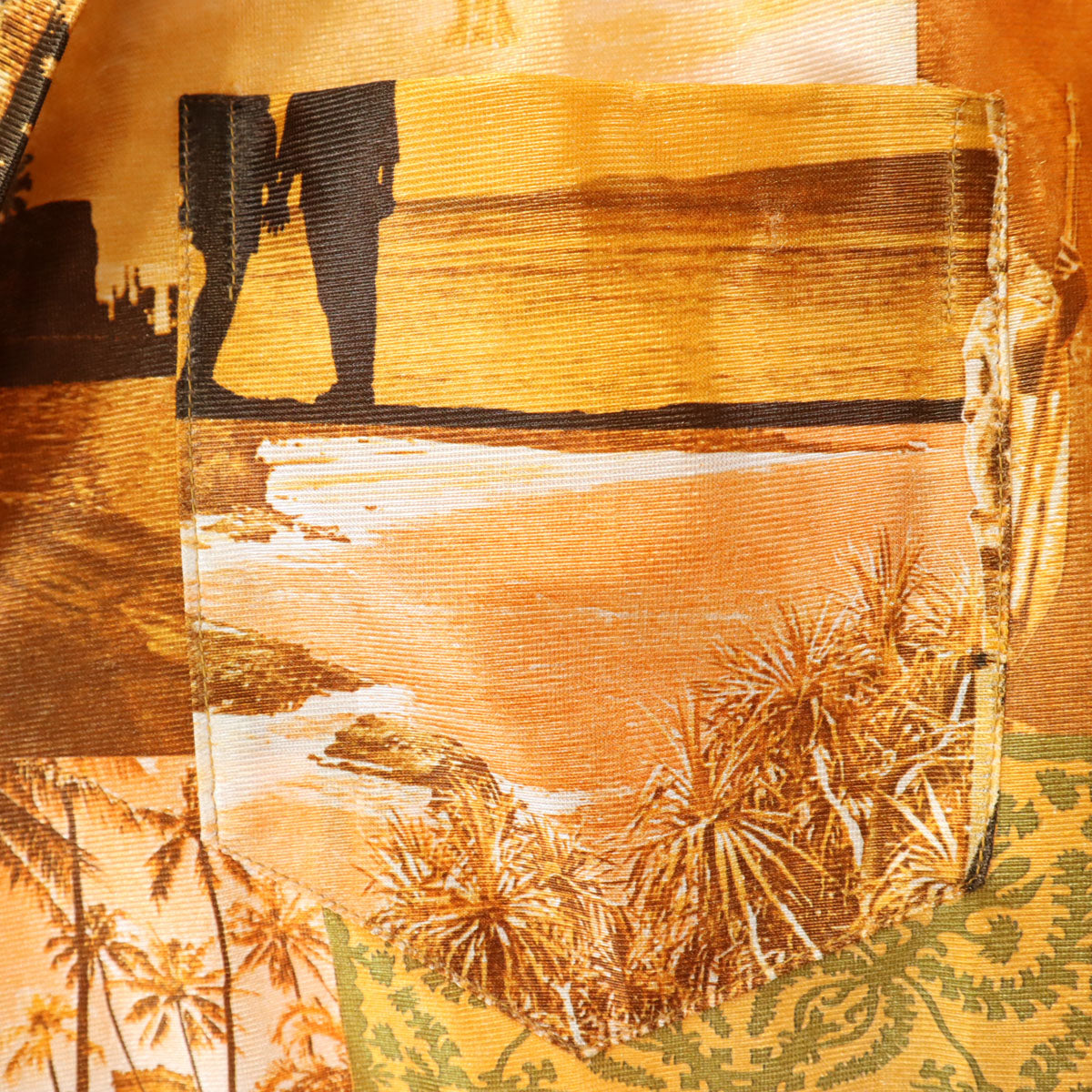 80s 90s ハワイ製 オールド 風景 総柄 半袖 アロハシャツ L オレンジ 開襟 メンズ