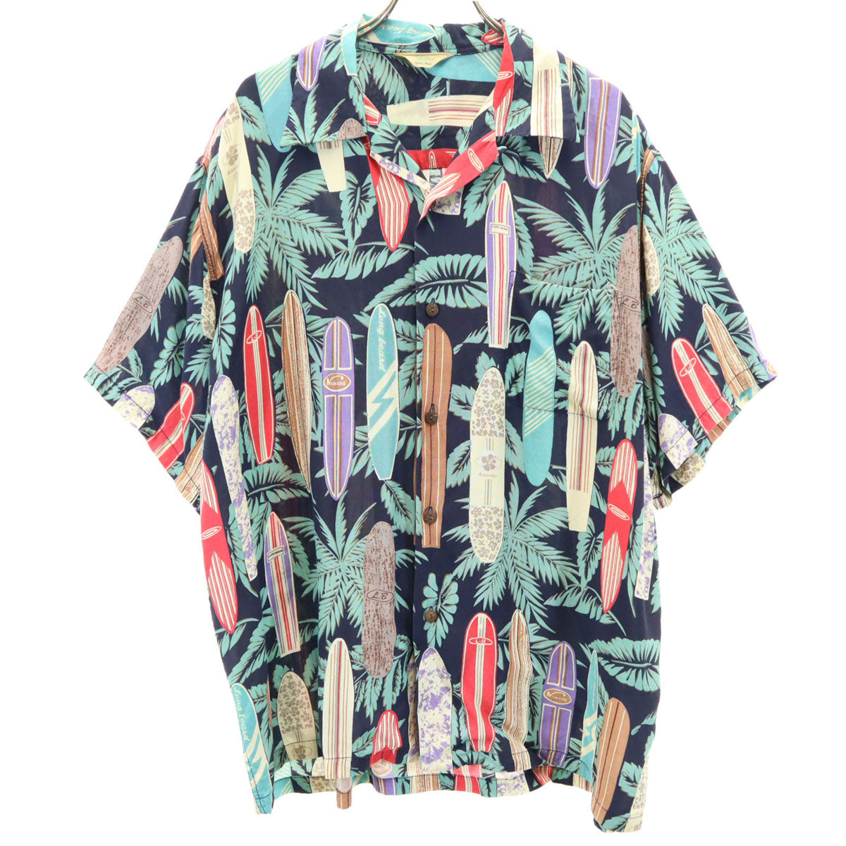 EDWIN エドウィン サーフボード柄 半袖 アロハシャツ XL ネイビー 開襟 メンズ