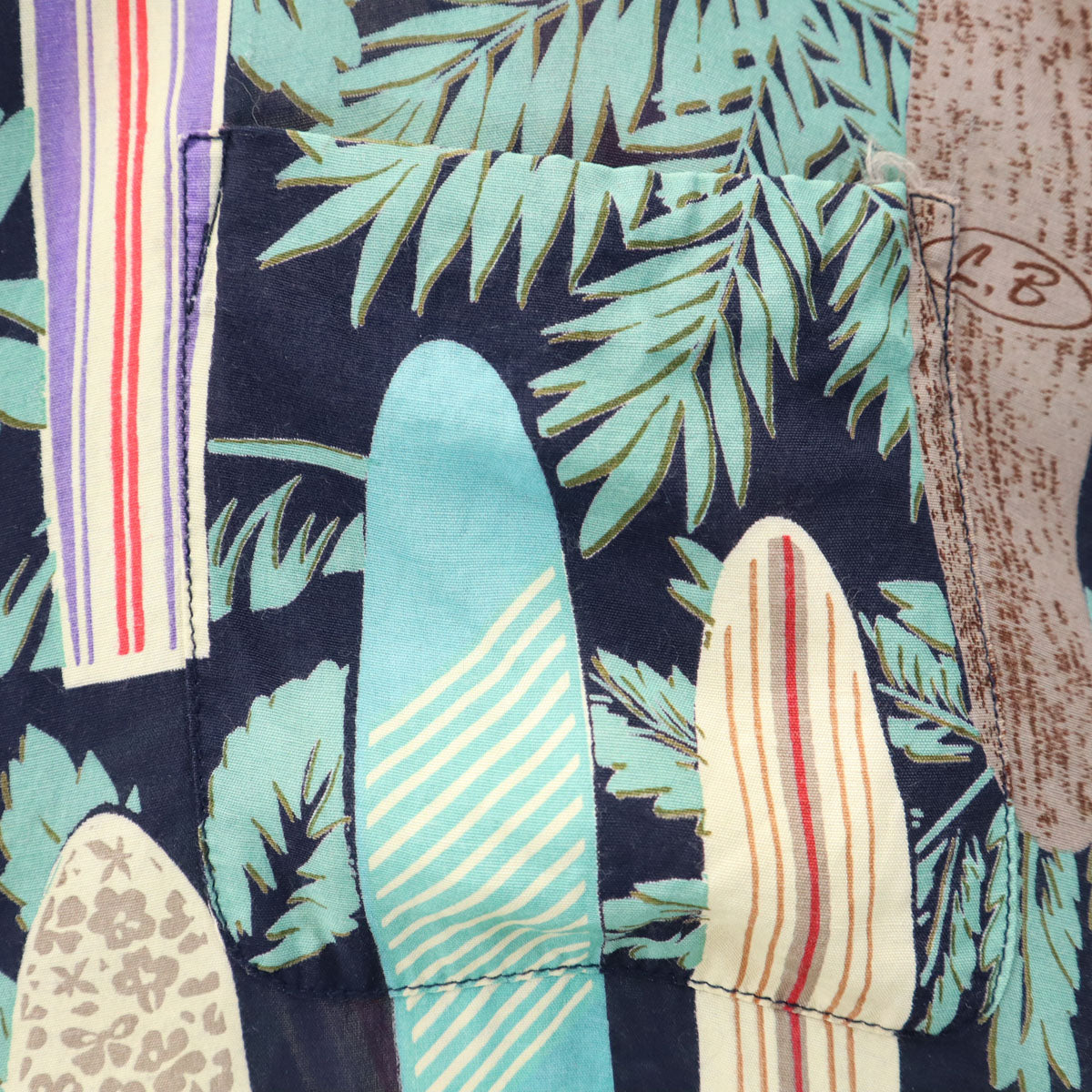 EDWIN エドウィン サーフボード柄 半袖 アロハシャツ XL ネイビー 開襟 メンズ