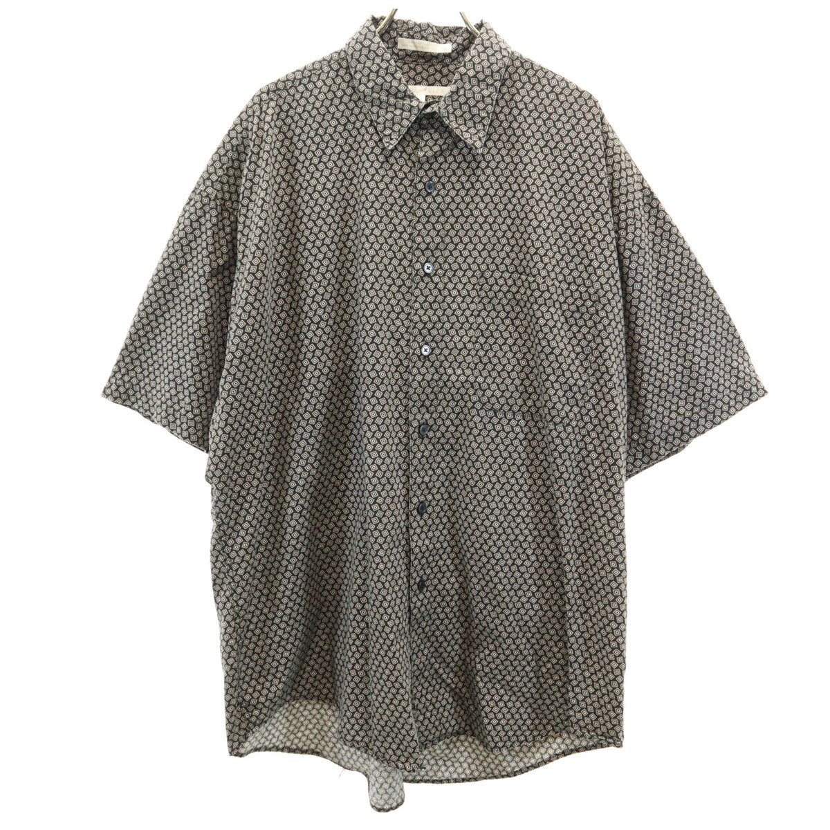 PERRY ELLIS ペリーエリス 総柄 半袖 コットンシャツ XL ブラック メンズ