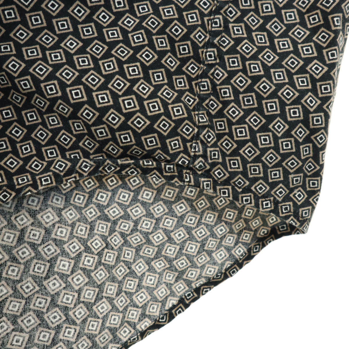 PERRY ELLIS ペリーエリス 総柄 半袖 コットンシャツ XL ブラック メンズ