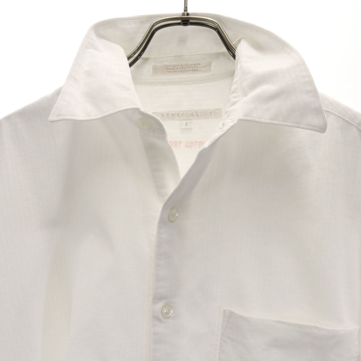 PERRY ELLIS ペリーエリス 半袖 コーデュロイシャツ S ホワイト メンズ