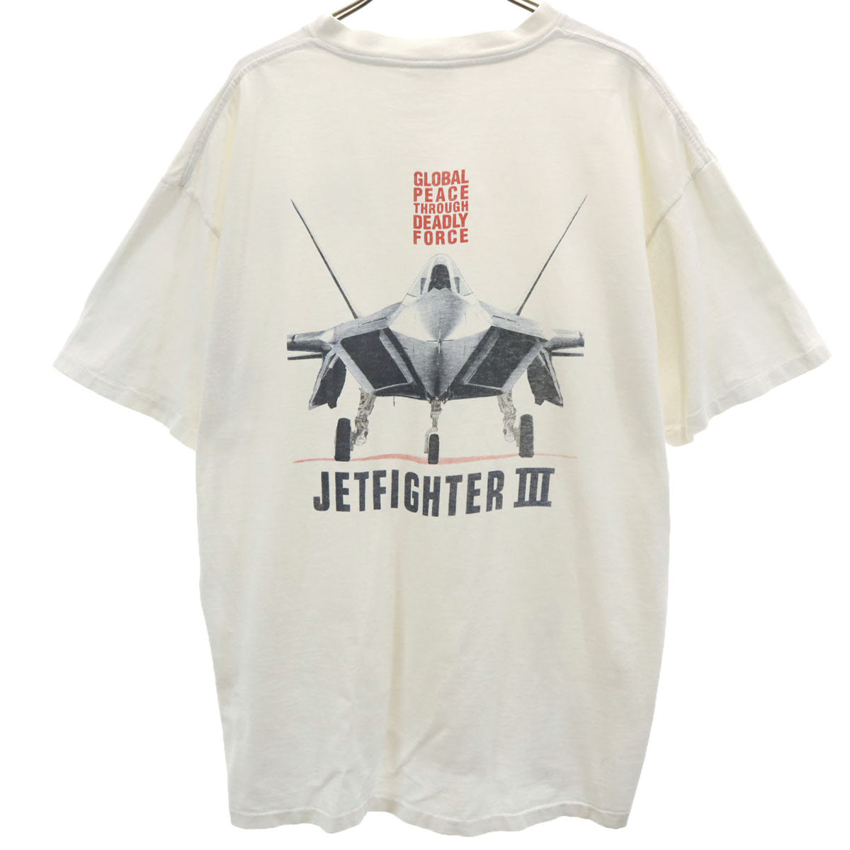 POWER PRO by ONEITA パワープロバイオニータ 90s オールド バックプリント JETFIGHTER3 半袖 Tシャツ XL ホワイト シングルステッチ メンズ