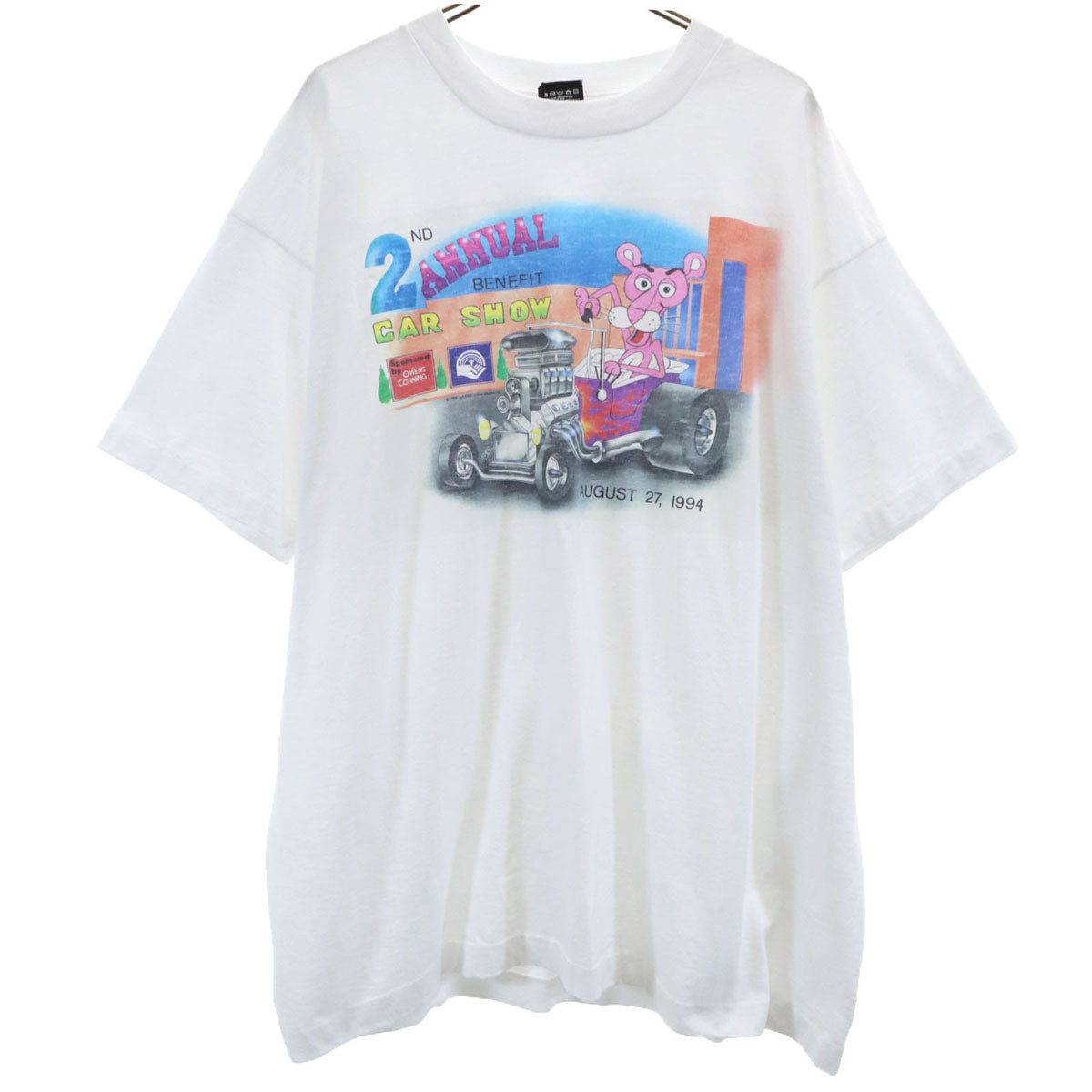 FRUIT OF THE LOOM BEST フルーツオブザルーム ベスト 90s USA製 オールド ピンクパンサー 1994 CAR SHOW 半袖 Tシャツ XL ホワイト シングルステッチ メンズ