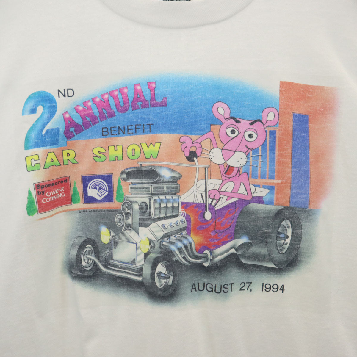 FRUIT OF THE LOOM BEST フルーツオブザルーム ベスト 90s USA製 オールド ピンクパンサー 1994 CAR SHOW 半袖 Tシャツ XL ホワイト シングルステッチ メンズ